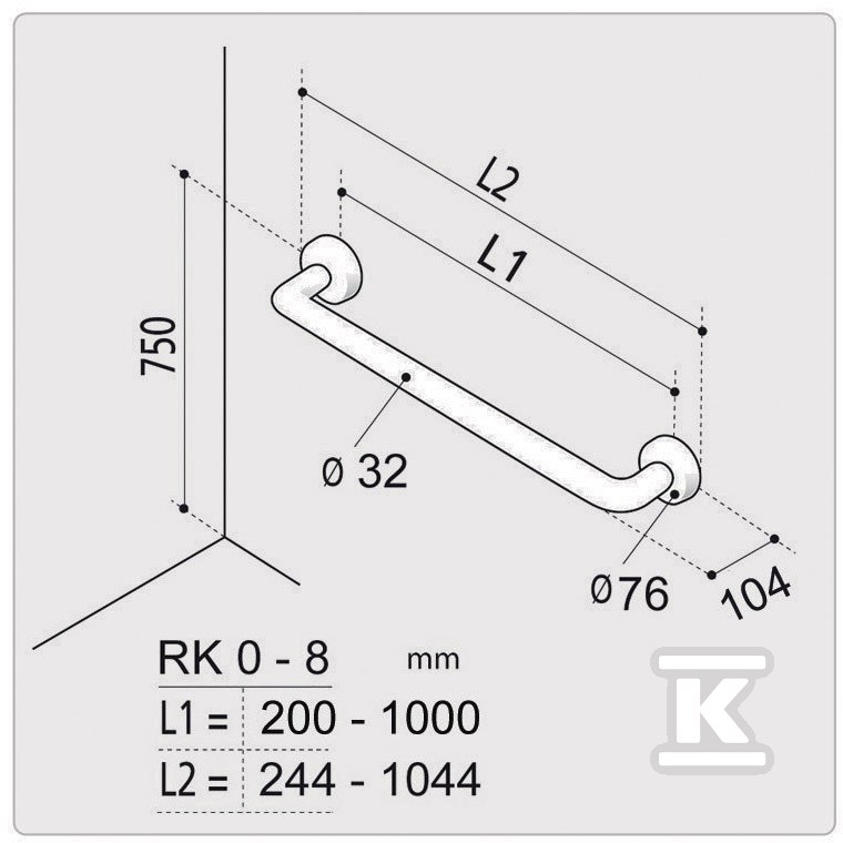 Ergoplus beli pravi rukohvat, 40 cm, - RK 2